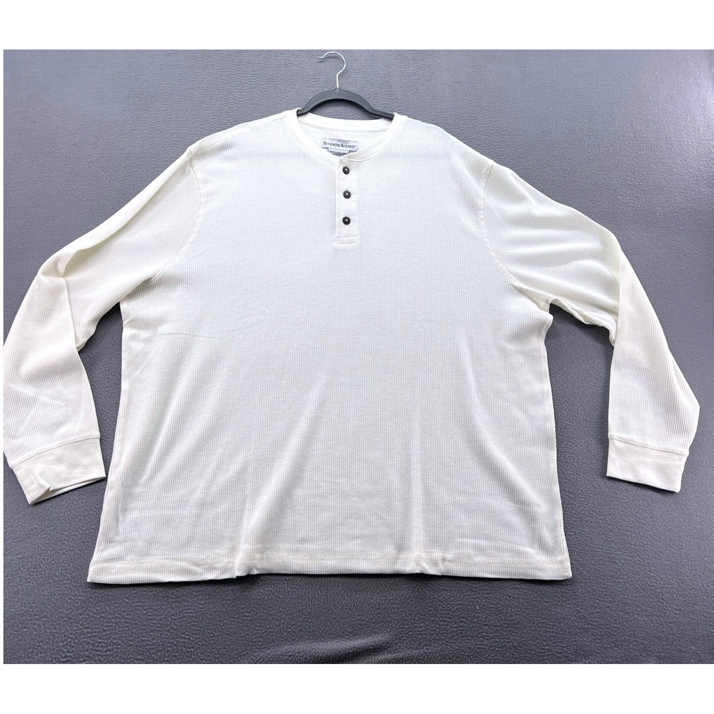 Seventh Avenue Shirt Mens 3XL Henley Cream Waffle Knit Long Sleeve Thermal